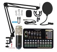 Microphone à condensateur Professionnel BM 800 sans Fil V10 Pro Carte Son for PC Ordinateur téléphone karaoké Jeu de Chant en Direct(Silve BM800 V10XPRO)
