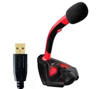 Microphone à Pied USB KLIM Voice pour Ordinateur - Micro de Bureau Professionnel - Microphone de Gamer PC PS4 - Rouge et Noir