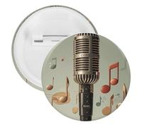 Microphone avec badge en fer blanc avec note de musique - Broche ronde personnalisée - Convient pour les enseignants, les infirmières, les médecins, le personnel, les cadeaux de fête, 12 Pieces