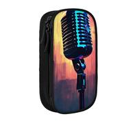 Microphone avec impression notes de musique pratique trousse à crayons multi-compartiments bureau voyage école art quotidien, Noir , Taille unique, Poche de rangement