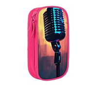 Microphone avec impression notes de musique pratique trousse à crayons multi-compartiments bureau voyage école art quotidien, rose, Taille unique, Poche de rangement