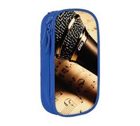 Microphone avec impression notes de musique pratique trousse à crayons multi-compartiments bureau voyage école art quotidien, bleu, Taille unique, Poche de rangement