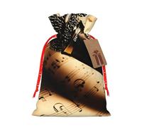 Microphone avec imprimé note de musique Sac de Noël avec cordon de serrage pour cadeaux de Noël Sac de décoration de fête