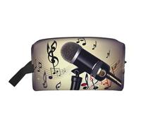 Microphone avec imprimé note de musique, sac de rangement à fermeture éclair, accessoires de voyage, trousse d'articles de toilette, trousse de toilette portable