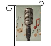 Microphone avec note de musique Drapeau de jardin d'été double face 30,5 x 45,7 cm Drapeaux de jardin Printemps Soleil Drapeaux de jardin Saisonnier Bienvenue Drapeau d'extérieur Décoration