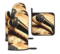 Microphone avec note de musique, gants de cuisine et maniques résistants à la chaleur, utilisés pour la cuisine, la pâtisserie et les grillades