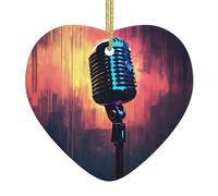 Microphone avec note de musique imprimé cœur en céramique ornement commémoratif pour sapin de Noël cadeaux de condoléances pour vos proches