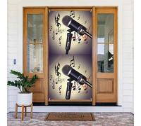 Microphone avec note de musique imprimée bannière de porte, décoration de vacances réutilisable pour Halloween, Noël, fêtes