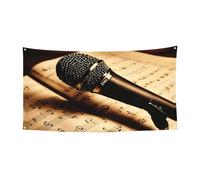 Microphone avec note de musique imprimée - Décoration de vacances - Bannière de fête intérieure ou extérieure - Pour anniversaire, remise de diplôme