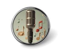 Microphone avec note de musique rond badge mignon en émail broche bouton broche personnalisée vêtements décoration unisexe porte-badge chapeaux sacs chemises décoration
