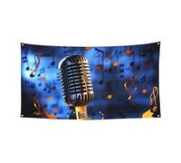 Microphone avec notes de musique - Bannière de décoration de fête - Drapeau pour fête d'anniversaire - Photographie - Bannières et panneaux - Décoration murale - Bannière - Fournitures de fête - 177,8
