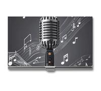 Microphone avec notes de musique - Étui pour cartes de visite en métal pour homme et femme - Pochette fine - Porte-cartes de crédit - Style - Taille unique, Style :, Taille unique