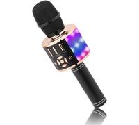 Microphone Bluetooth Sans Fil, Micro Enfants Avec Lumières Led, Mini Machine Karaoké Pour Fête/Maison/Anniversaire, Compatible Avec Bluetooth Ios Android (Or Noir)