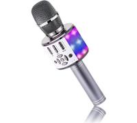 Microphone Bluetooth Sans Fil, Micro Enfants Avec Lumières Led, Mini Machine Karaoké Pour Fête/Maison/Anniversaire, Compatible Avec Bluetooth Ios Android (Gris Sidéral)