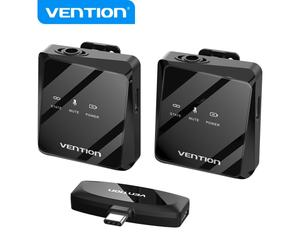 Microphone Clip Sans Fil Vention USB-C - Qualité Audio 32 kHz - Latence 20 ms - Batterie 26h - Port