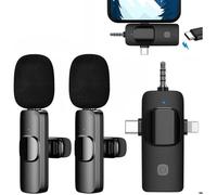 Microphone cravate - 3Pcs - 3 ports : Type C, Lightning, 3.5mm Audio - Suppression du bruit - 20 m - Microphone cravate sans fil