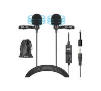 Microphone cravate double tête avec prise jack 3,5 mm pour iPhone 8 et 7, smartphones et appareils photo reflex numériques Canon