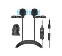 Microphone cravate double tête avec prise jack 3,5 mm pour iPhone 8 et 7, smartphones et appareils photo reflex numériques Canon
