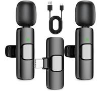 Microphone cravate sans fil à clipser, mini micro antibruit pour smartphones, portée de 20 m et batterie 8H pour streaming et baladodiffusion, câble Lightning USB-C, noir