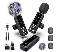 Microphone cravate sans fil avec écran LED, microphone cravate à clipser avec réduction du bruit, pour enregistrement vidéo, Tiktok, Youtube, Vlog Podcast Content Creator (noir brillant)