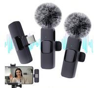 Microphone cravate sans fil compatible avec iPhone et interface TypeC, puce de réduction de bruit à ultra-basse latence 2,4G, mini microphone cravate adapté pour le streaming en direct, les interviews