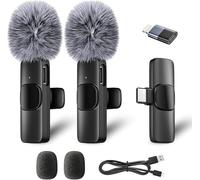 Microphone Cravate Sans Fil pour iPhone, iPad, PC et Appareils Android, 2-Pack Mini Mics avec Réduction de Bruit pour l'Enregistrement Vidéo, la Création de Vlogs, YouTube, TikTok et les Podcasts