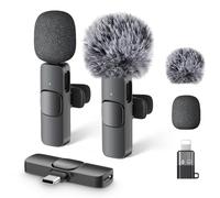 Microphone de cravate sans fil Lavalier - Utilisé pour iPhone/téléphone Android/ordinateur/iPad avec réduction de bruit - Mini 2 microphones de cravate avec clip pour l’enregistrement vidéo Tiktok