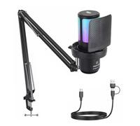 Microphone de jeu en direct avec modes d ' éclairage, A | Connexion à un ordinateur alimenté par USB, modes d ' éclairage multicolores commutables, entrée vocale pour les