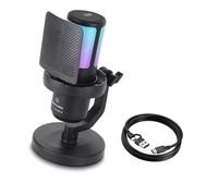 Microphone de jeu en direct avec modes d ' éclairage, B | Connexion à un ordinateur alimenté par USB, modes d ' éclairage multicolores commutables, entrée vocale pour les