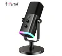 Microphone de jeu FIFINE AM8 USB/XLR pour baladodiffusion, microphone dynamique avec éclairage RVB contrôlable, sourdine tactile, prise casque, support de bureau, convient pour le chant, le jeu, la di