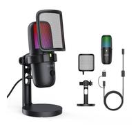 Microphone de jeu USB pour PC, condensateur LED RVB, avec bouton rotatif pour régler le volume, silencieux, amortisseur de vibrations, pour streaming, enregistrement, jeu, YouTube, conférence, PS5,