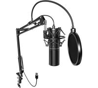 Microphone de Jeu USB pour PC, Podcast à condensateur, kit de Microphone cardioïde avec Support de Bras, Microphone pour Enregistrement en Streaming Youtube Twitch PS4/5, Q9 Nouveau Modèle