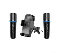 Microphone de karaoké sans fil 2 en 1 et support de téléphone pour grille d'aération de voiture, suppression du bruit, changement de voix avec support, matériau PC pour chanter et appeler (double
