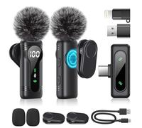 Microphone de Lavalier sans fil - Microphone à pince Plug & Play avec appairage automatique, support magnétique, suppression du bruit, pour iPhone, Android, appareils USB-C, YouTube, podcast et enregi