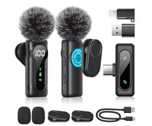 Microphone de Lavalier sans fil - Microphone à pince Plug & Play avec appairage automatique, support magnétique, suppression du bruit, pour iPhone, Android, appareils USB-C, YouTube, podcast et enregi