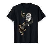 Microphone de musique rétro avec notes de musique et clef T-Shirt