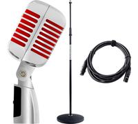 Microphone Dynamic DJ PA Micro Elvis Rockabilly Rock n Roll Set Support Cable