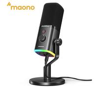 Microphone dynamique MAONO PD100X. Réduction du bruit logiciel incluse. Microphone de jeu RGB. Améliore l'expérience de jeu. Idéal pour l'enregistrement PD100X-Desktop Stand