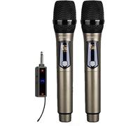 Microphone Dynamique sans Fil, Ensemble De Système De Micro sans Fil Rechargeable avec Mini Récepteur Portable Et 2 Microphones D’Affichage LED Portables, Haut-parleurs Universels, Grey