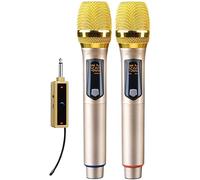 Microphone Dynamique sans Fil, Ensemble De Système De Micro sans Fil Rechargeable avec Mini Récepteur Portable Et 2 Microphones D’Affichage LED Portables, Haut-parleurs Universels, Gold