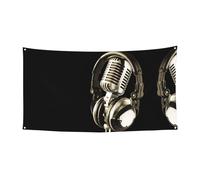 Microphone et casque Impression Halloween Bannière Décorations, Panneau à Suspendre Intérieur Extérieur Fournitures de Vacances avec Œillets Métalliques