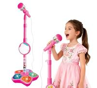 Microphone for Kids - All in One Microphone Stand for Kids, Kid Microphones with Adjustable Stand, Speaker, Colorful LED, Applicable to Phones, Mp3 (Pink)