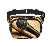 Microphone imprimé note de musique portefeuille taille carrée sac banane double couche sac de voyage tendance pour homme et femme, noir, taille unique, Noir, One size