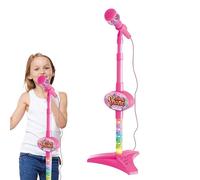 Microphone jouet - Microphone de karaoké de 18 x 6,3 cm pour enfants, support réglable, dispositif de chant musical, lumières de scène LED clignotantes, outil de divertissement amusant, panneau de