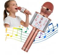 Microphone karaoké Bluetooth Portable avec 5 changeurs de voix, fonction d'enregistrement de réglage de réverbération, cadeaux pour enfants Pink