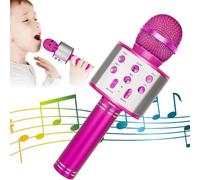Microphone karaoké Bluetooth sans fil pour enfants, haut-parleur portable 5 en 1, enregistreur avec radio FM Pink
