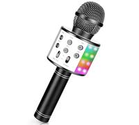 Microphone Karaoké sans Fil Bluetooth avec Lumière LED Multi Couleur, Microphone Karaoke pour Enfants/Adultes Chanter Club Noël Anniversaire Soiree Famille Youtube Live, Idée Cadeau (Noir)