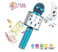 Microphone Karaoké sans fil Bluetooth -Haut-parleur Micro modificateur de voix et Écho Fonction enregistrement et Selfie