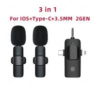 Microphone Lavalier professionnel sans fil 3 en 1 pour iPhone et Android,3.5mm,pour radio en direct,réduction du bruit statique,mini micro - Type 2 Mic-3 In 1