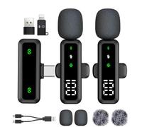 Microphone Lavalier sans fil avec affichage LED, microphone Lavalier à clip avec réduction du bruit pour enregistrement vidéo, Tiktok, Youtube, créateur de contenu de podcast Vlog (noir)